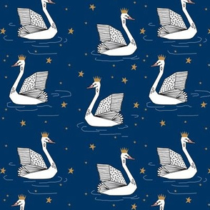 princess swan // navy blue swan fabric girls gold stars gold crown tiara fabric andrea lauren fabric
