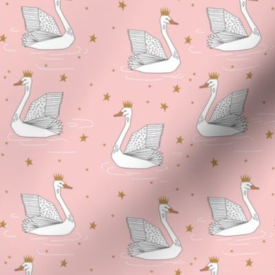 princess swan // pink swan fabric gold stars gold crown princess swan fabric andrea lauren swan design