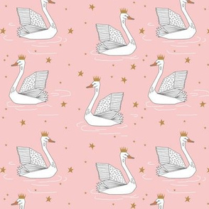 princess swan // pink swan fabric gold stars gold crown princess swan fabric andrea lauren swan design