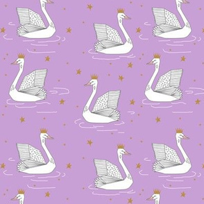princess swan // swans fabric purple swan design gold stars gold crown tiaras andrea lauren fabric andrea lauren design