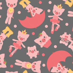 Pink Piggies on Gray Background