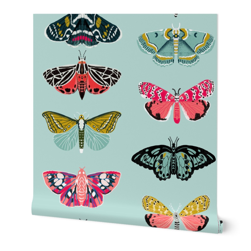 moths // blue pink butterflies fabric andrea lauren botanical nature design andrea lauren fabric