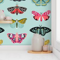 moths // blue pink butterflies fabric andrea lauren botanical nature design andrea lauren fabric