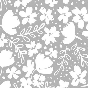 Love Blossoms Floral Pattern - White on Gray