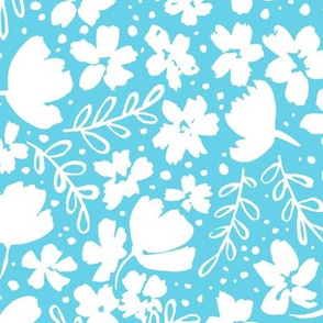 Love Blossoms Floral Pattern - White on Light Blue