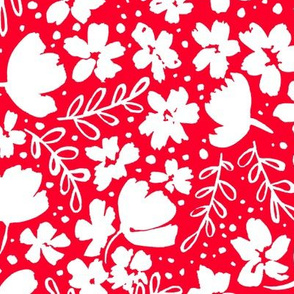 Love Blossoms Floral Pattern - White on Red