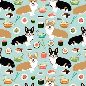 corgis sushi and noodles fabric cute food design noodle pot sushi corgis tri colored corgi fabric