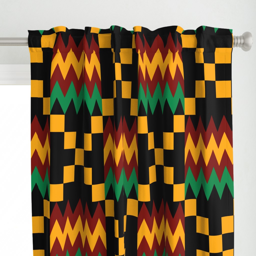 Jumbo Yellow, Green, Red, on Black, Kente Cloth