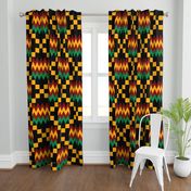 Jumbo Yellow, Green, Red, on Black, Kente Cloth