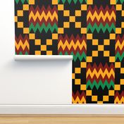 Jumbo Yellow, Green, Red, on Black, Kente Cloth