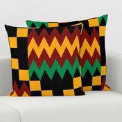 Jumbo Yellow, Green, Red, on Black, Kente Cloth