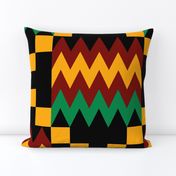 Jumbo Yellow, Green, Red, on Black, Kente Cloth