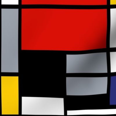 12 inch Mondrian Composition with Large Red Plane, Yellow, Black, Gray, and Blue