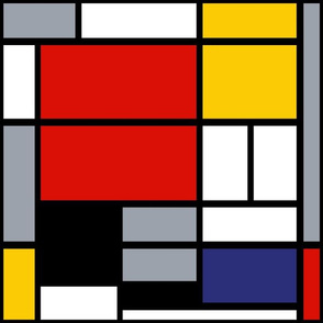 12 inch Mondrian Composition with Large Red Plane, Yellow, Black, Gray, and Blue