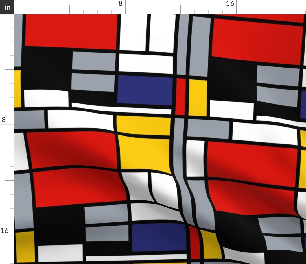 12 inch Mondrian Composition with Large Red Plane, Yellow, Black, Gray, and Blue