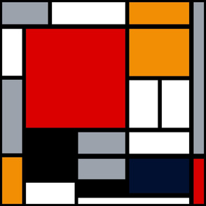 Jumbo Mondrian Composition with Large Red Plane, Orange, Black, Gray, and Blue