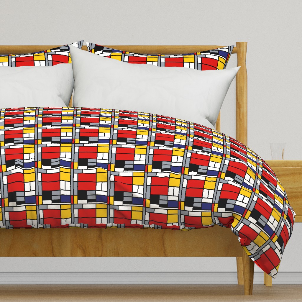 6 inch Mondrian Composition with Large Red Plane, Yellow, Black, Gray, and Blue