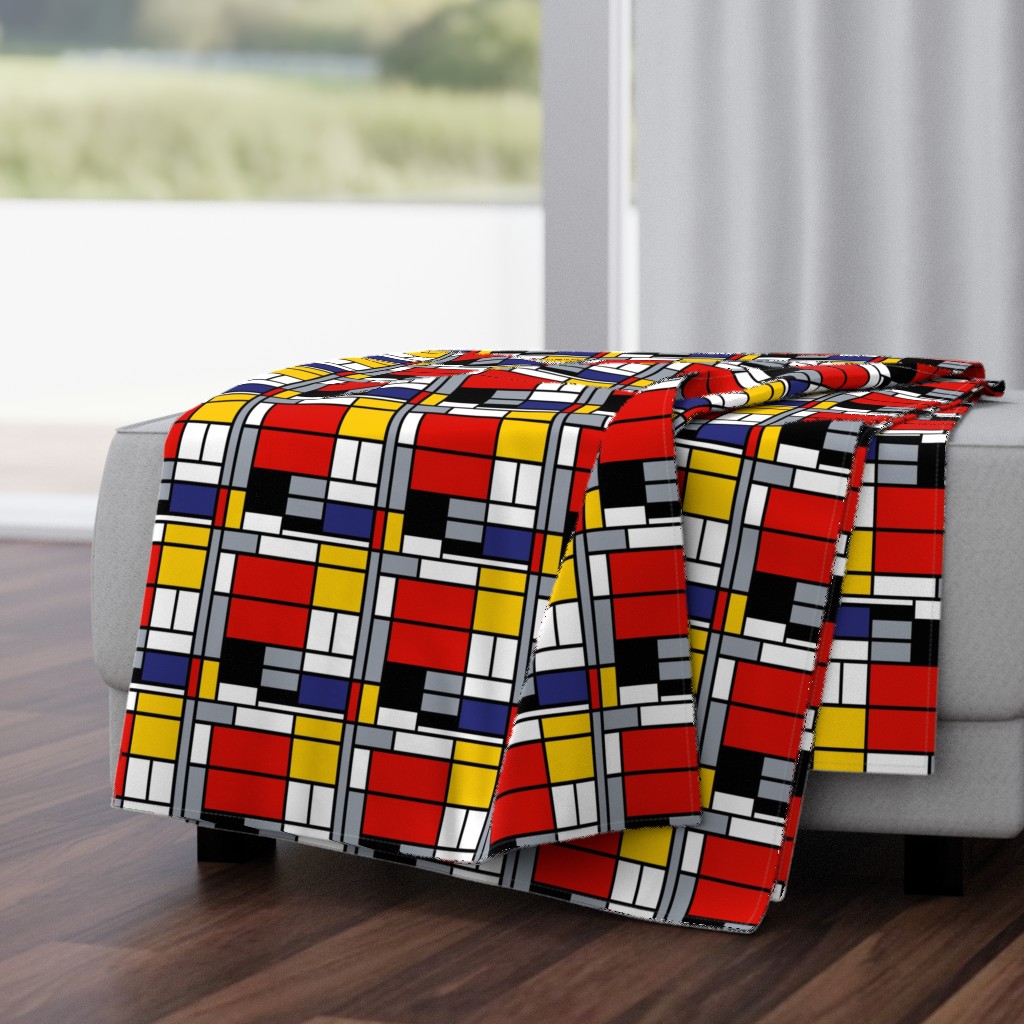 6 inch Mondrian Composition with Large Red Plane, Yellow, Black, Gray, and Blue