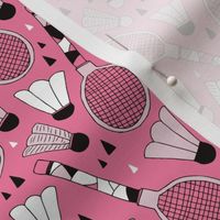 Cool tennis and badminton racket fun retro vintage sports theme in pink