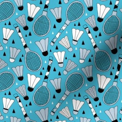 Cool tennis and badminton racket fun retro vintage sports theme in blue