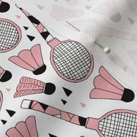 Cool tennis and badminton racket fun retro vintage sports theme in pink