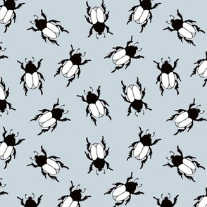 Quirky little beetle bugs sweet botanical insects print ice blue