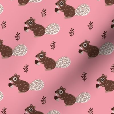 Cute woodland squirrel cute forest animals for fall and winter pink