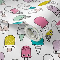 Colorful sweet summer ice cream popsicle sugar pastel pink kawaii illustration