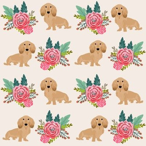 doxie dog cute dachshunds florals floral wreath cute dogs dog fabric cute dogs navy blue  cream long haired doxie design