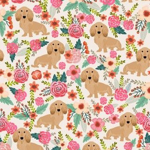 floral doxie dachshunds fabric cute doxie design cute florals dogs fabric cream longhaired doxie design