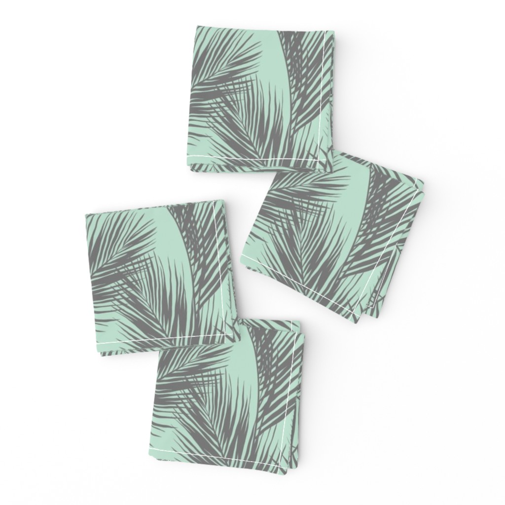 palm leaves - gray on mint, small. silhuettes tropical forest gray grey mint light green hot summer palm plant tree leaves fabric wallpaper giftwrap