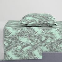 palm leaves - gray on mint, small. silhuettes tropical forest gray grey mint light green hot summer palm plant tree leaves fabric wallpaper giftwrap