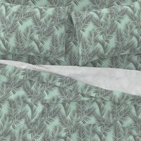 palm leaves - gray on mint, small. silhuettes tropical forest gray grey mint light green hot summer palm plant tree leaves fabric wallpaper giftwrap