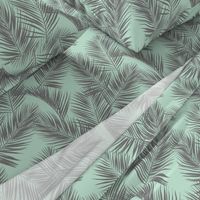 palm leaves - gray on mint, small. silhuettes tropical forest gray grey mint light green hot summer palm plant tree leaves fabric wallpaper giftwrap