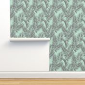 palm leaves - gray on mint, small. silhuettes tropical forest gray grey mint light green hot summer palm plant tree leaves fabric wallpaper giftwrap