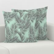 palm leaves - gray on mint, small. silhuettes tropical forest gray grey mint light green hot summer palm plant tree leaves fabric wallpaper giftwrap