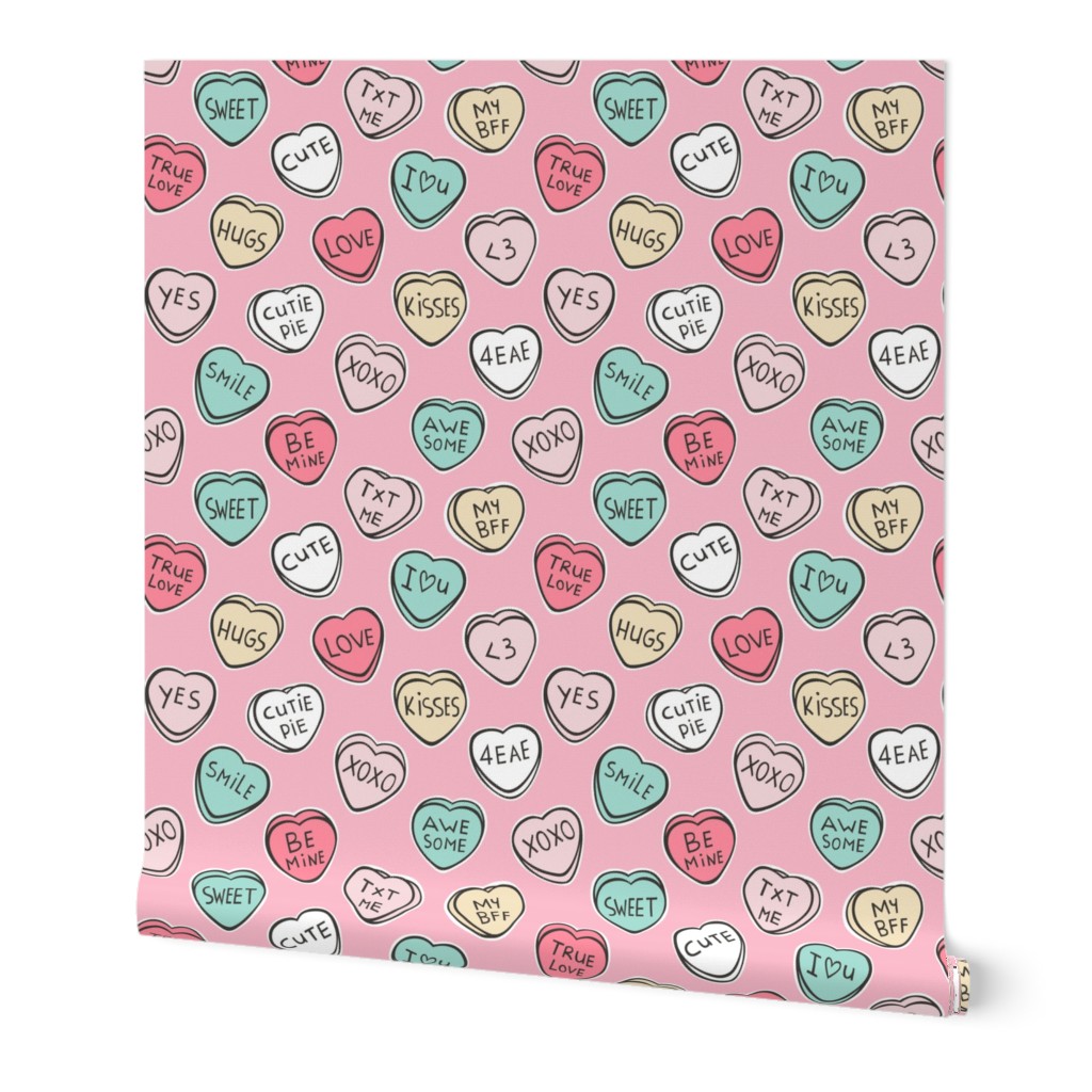 Conversation Candy Hearts Valentine Love on Pink