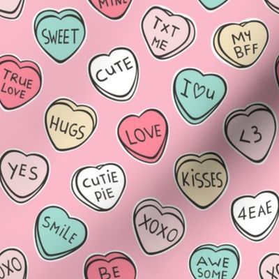 Conversation Candy Hearts Valentine Love on Pink
