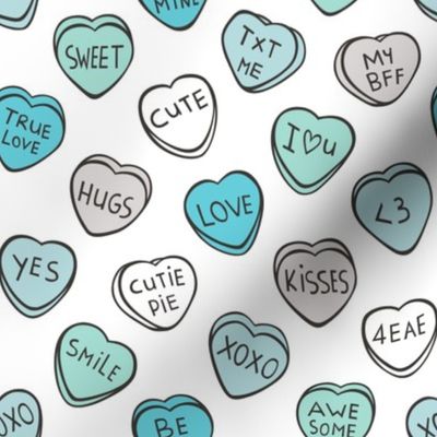 Conversation Candy Hearts Valentine Love  Mint Green Blue 