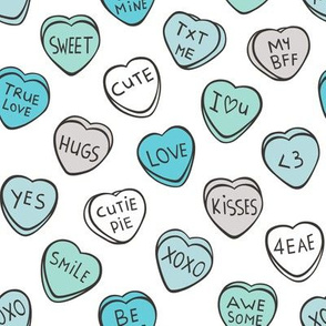 Conversation Candy Hearts Valentine Love  Mint Green Blue 