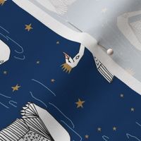 princess swan // navy blue origami swan railroad andrea lauren fabric andrea lauren design