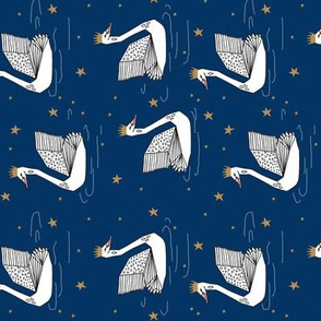 princess swan // navy blue origami swan railroad andrea lauren fabric andrea lauren design