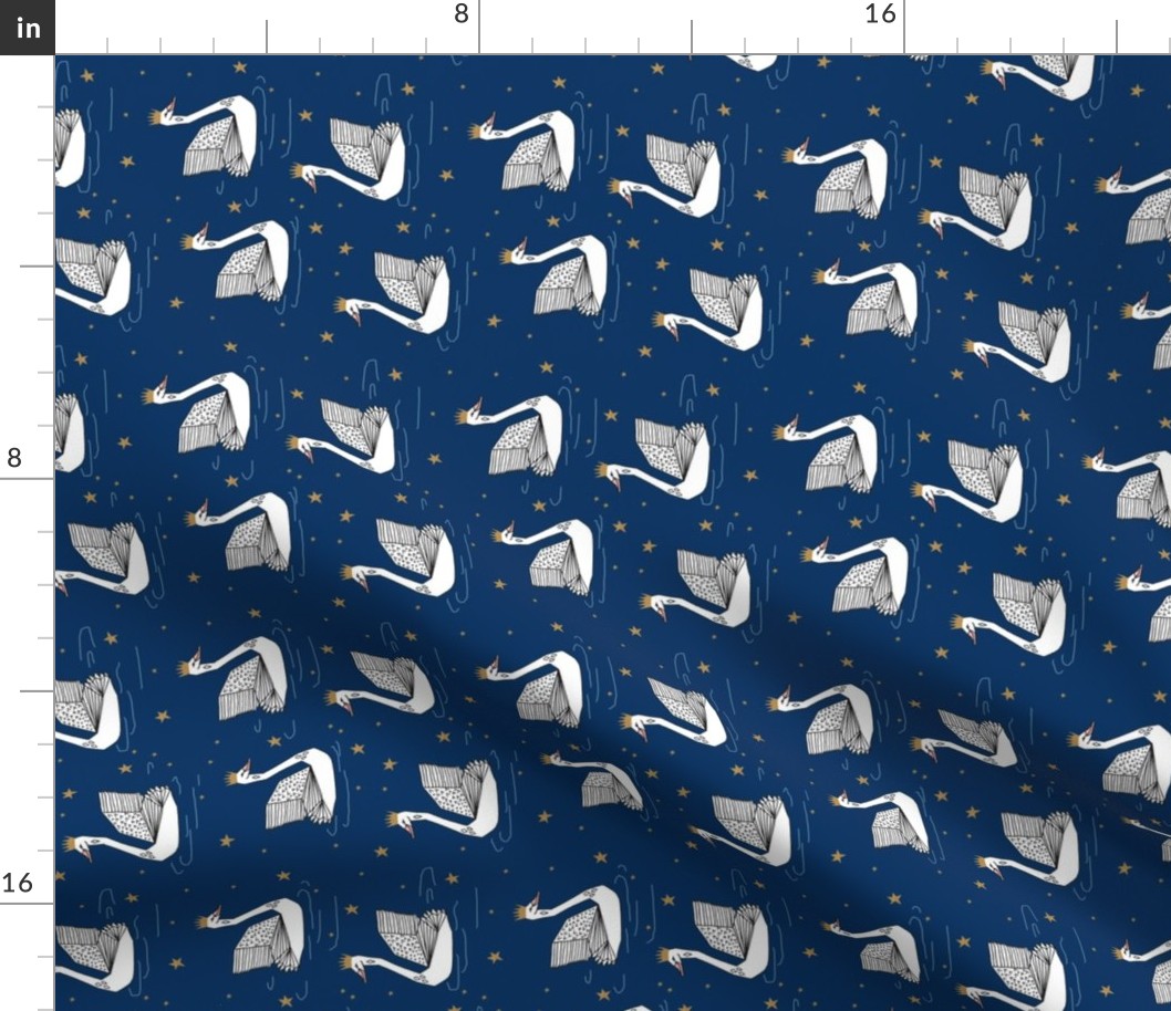 princess swan // navy blue origami swan railroad andrea lauren fabric andrea lauren design