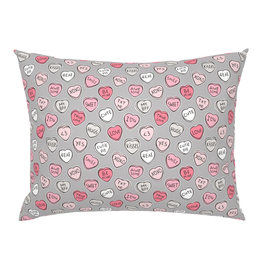 Conversation Candy Hearts Valentine Love Red  Pink on Grey