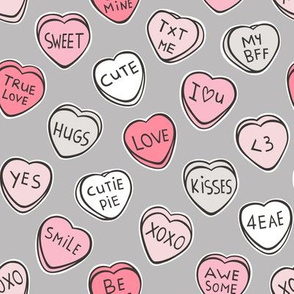 Conversation Candy Hearts Valentine Love Red  Pink on Grey