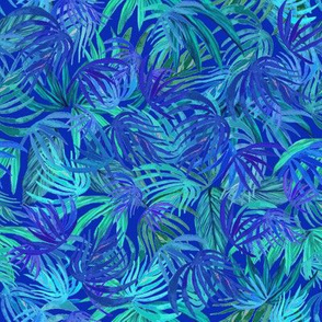 Watercolor Tropical Neon green & blue watercolor leaves