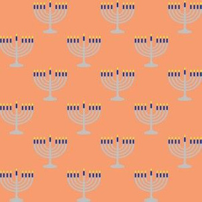 One Inch Matte Silver and Blue Menorahs on Peach