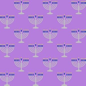 One Inch Matte Silver and Blue Menorahs on Lavender Purple