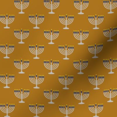 One Inch Matte Silver and Blue Menorahs on Antique Matte Gold