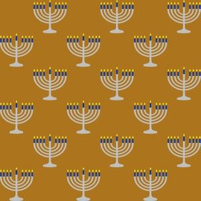 One Inch Matte Silver and Blue Menorahs on Antique Matte Gold